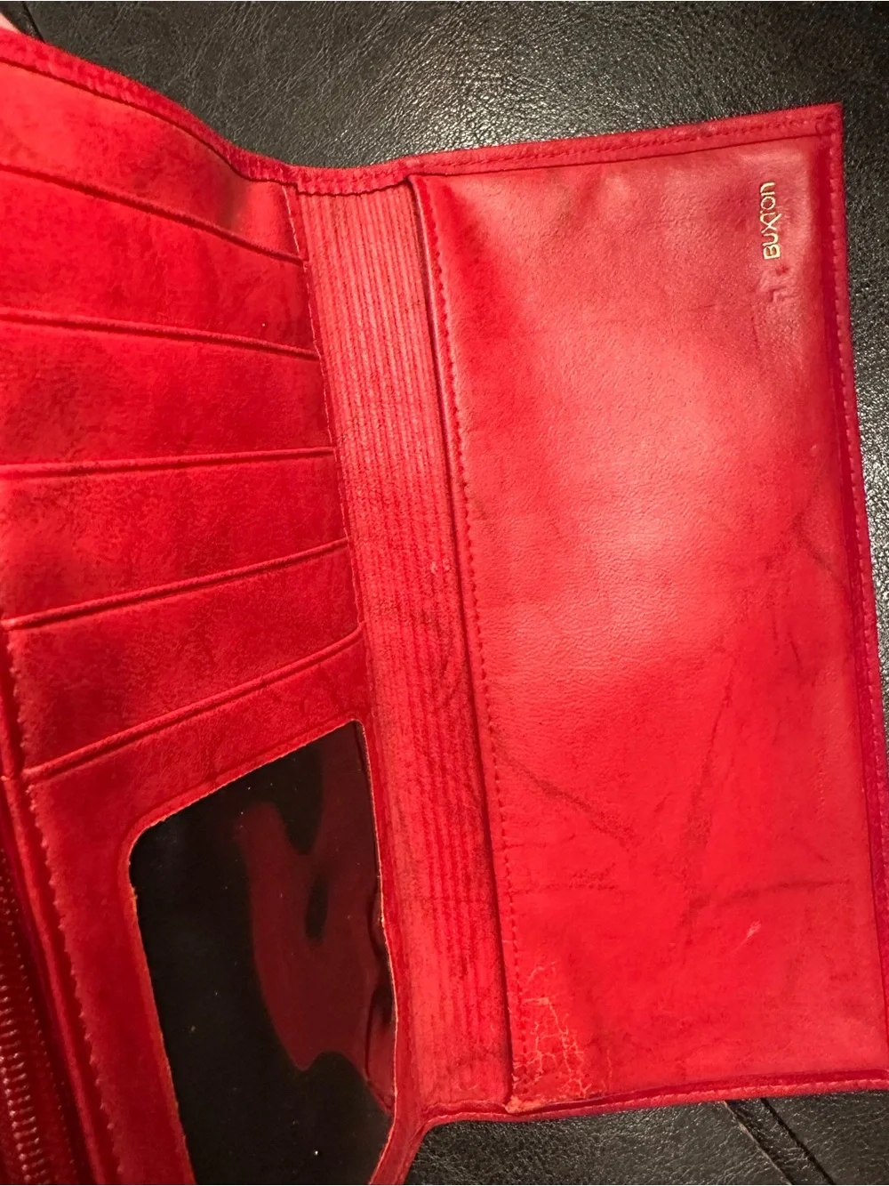 Vintage Buxton Leather Wallet - Genuine Top Grain Cowhide - Red Clutch